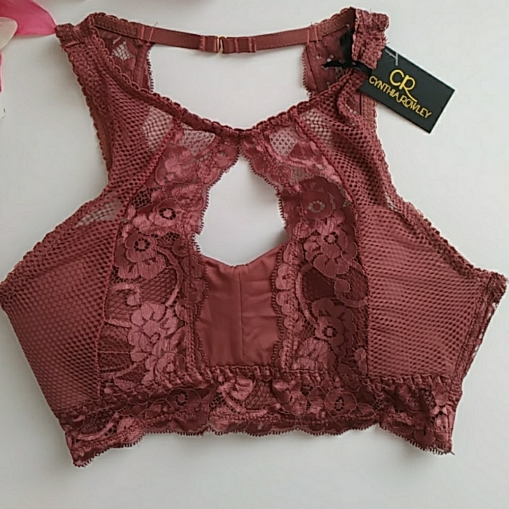 Cynthia Rowley Lace Vine Peach Bralette Large